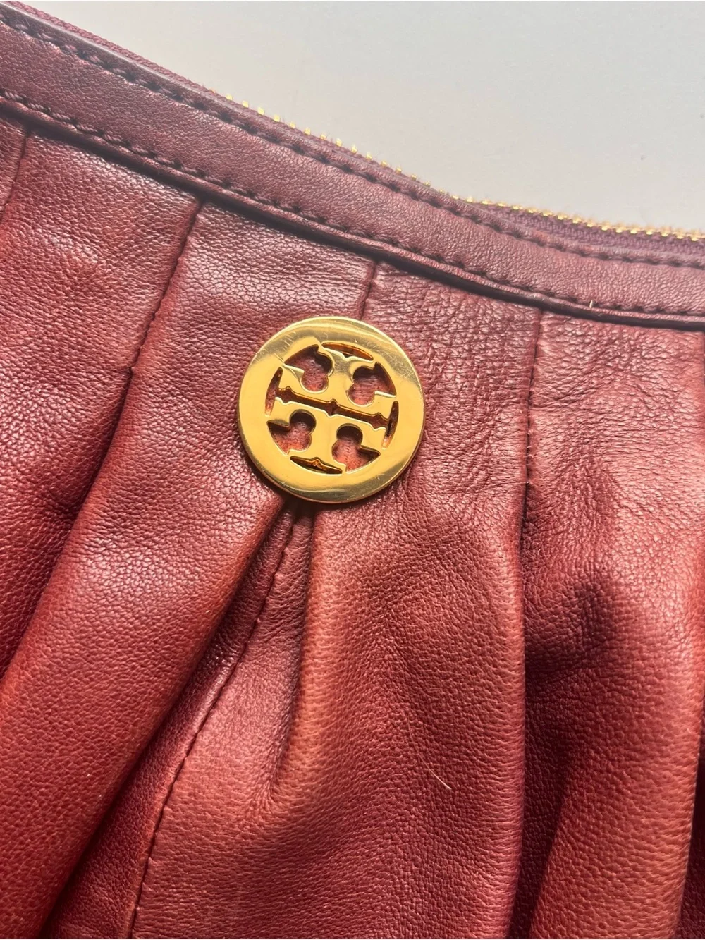 Tory Burch Leather Hobo Style Bag - Burgundy Leather